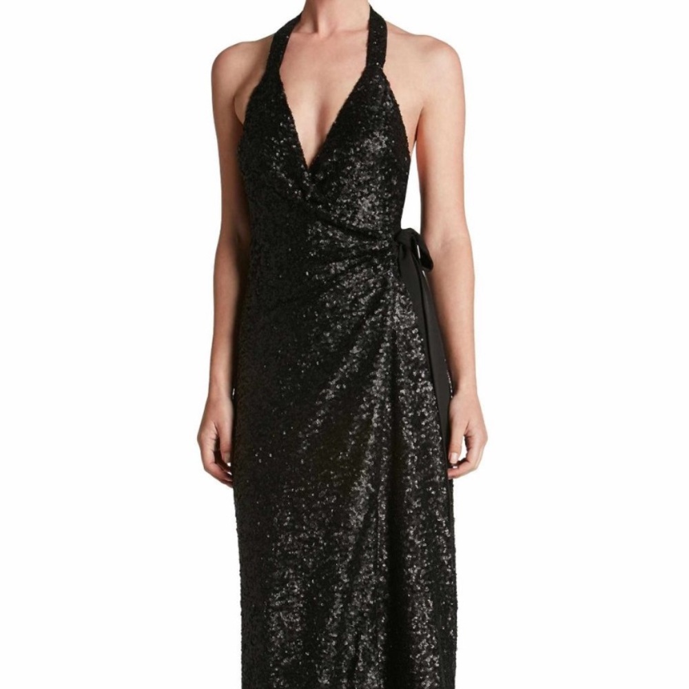 Dress The Population glam black sequin Giselle dress sleeveless halter M